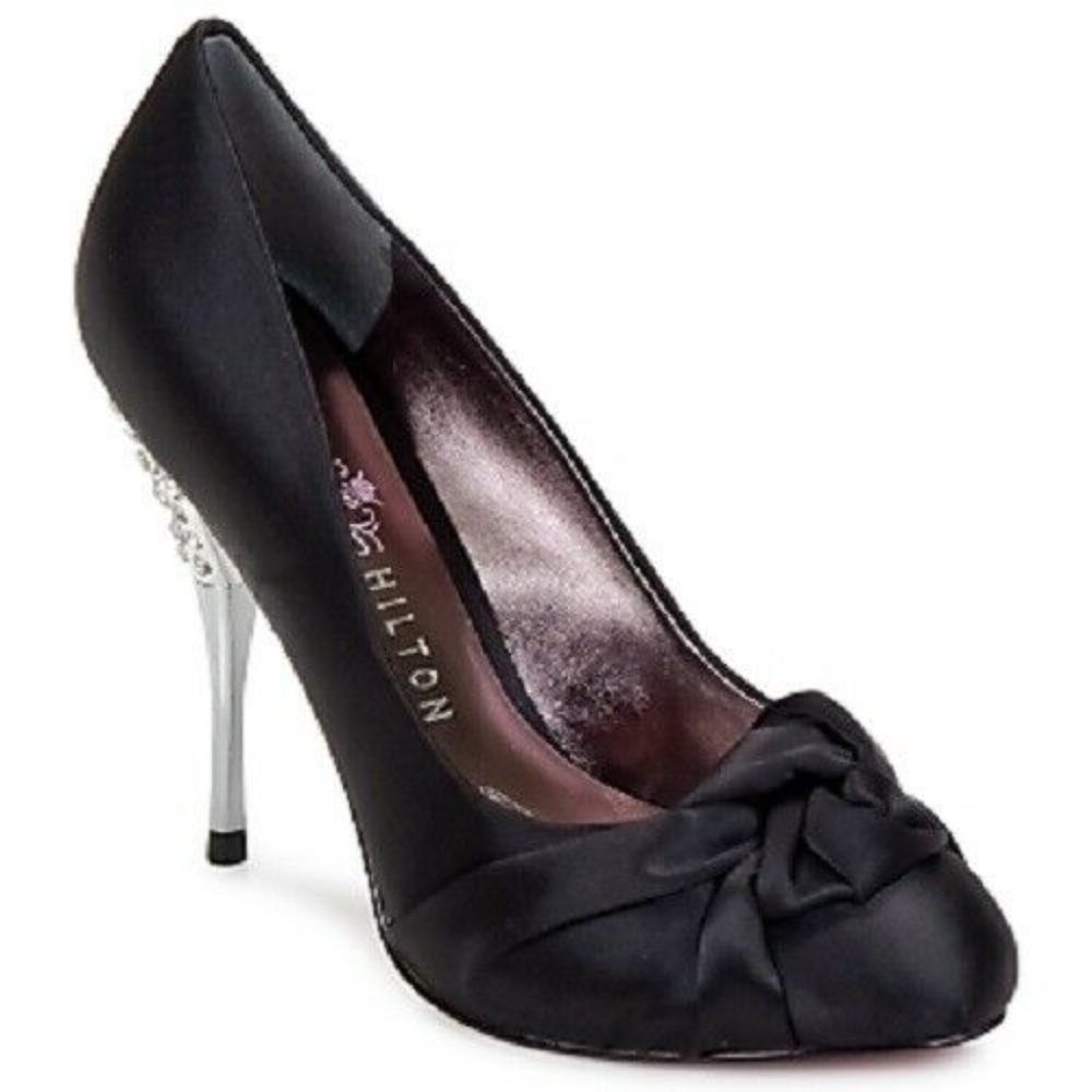 Paris Hilton Spelled black jeweled satin heels 🎀